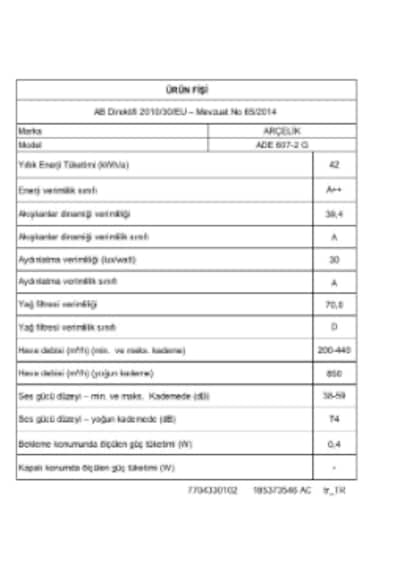 Arçelik ADE 607-2 G Ankastre Duvar Tipi Davlumbaz