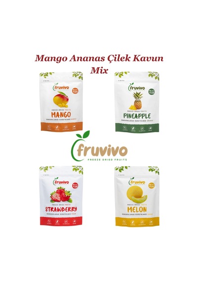 Fruvivo 4'lü Freeze Dry Paket - Mango + Ananas + Çilek + Kavun - Dondurularak Kurutulmuş Meyve Cipsi Şeker İlavesiz %100 Doğal Vegan 70 G