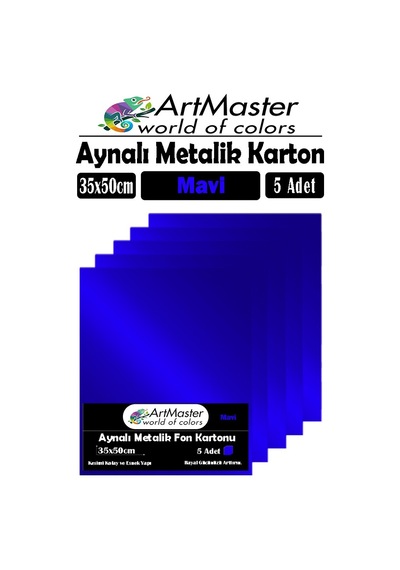 Mavi Renkli 35x50 Metalik Aynalı Fon Kartonu 5 Adet 1 Paket Artmaster Metalik Aynalı Fon Kartonu