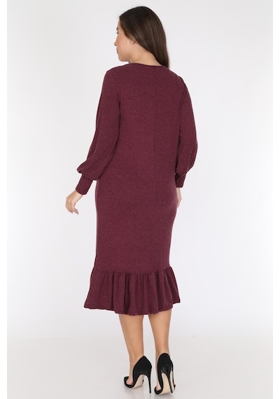 Bordo Eteği Fırfırlı Elbise 16E-0785 Bordo