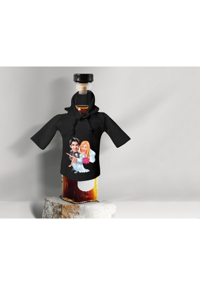 Bk Gift Kişiye Özel Sevgililer Karikatürlü Mini Siyah İçki Şişesi Tişörtü , Ev Bar Dekoru, Viski, Şarap, Votka, Rakı Şişesi Tişörtü, Ev Barı-9