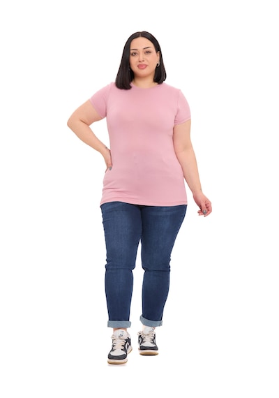 Disentis Büyük Beden Bisiklet Yaka Kısa Kollu Viskon Pembe Body Pembe