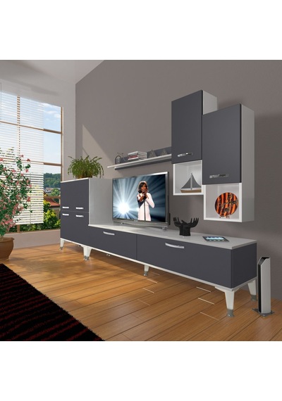 Decoraktiv Eko 6da Mdf Std Silver Tv Ünitesi Tv Sehpası Beyaz - Antrasit