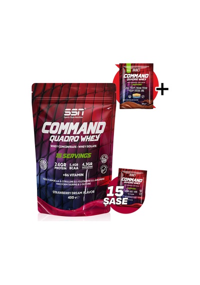 SSN Sports Style Nutrition Command Quadro Whey 30 Gr 15 Şase Doypack 450 Gr (çilek) Protein Tozu