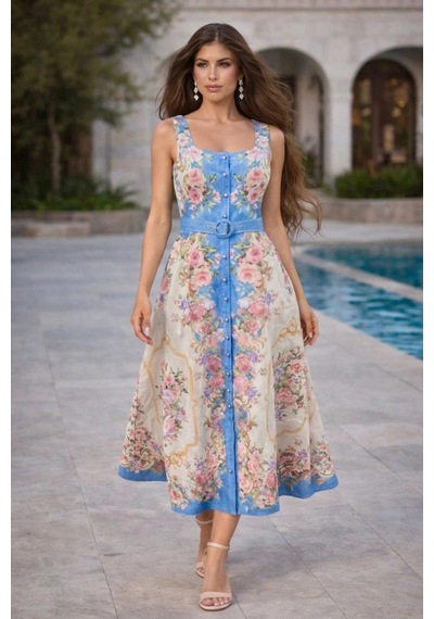 Asprinfashion Kadın Maxi Elbise Çiçek Desenli Keten Görünümlü Askılı Kemerli Yazlık Günlük Elbise Mavi Asprinfashion Kadın Maxi Elbise Çiçek Desenli Keten Görünümlü Askılı Kemerli Yazlık Günlük Elbise Mavi