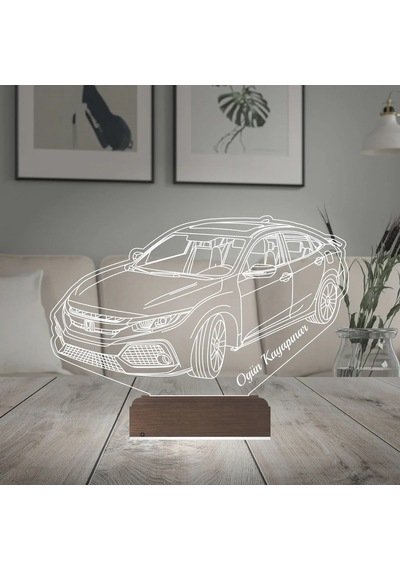Luvivia Honda Civic Tasarım Spor Araba Kişiye Özel 3d Lamba - Masa Gece Lambası Şeffaf