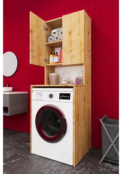 Asra Trend Çamaşır Makinesi Üstü Banyo Dolabı BD-01 %100 MDF İki Kapaklı Organizer Raf Safir Meşe Asra Trend Çamaşır Makinesi Üstü Banyo Dolabı BD-01 %100 MDF İki Kapaklı Organizer Raf Safir Meşe