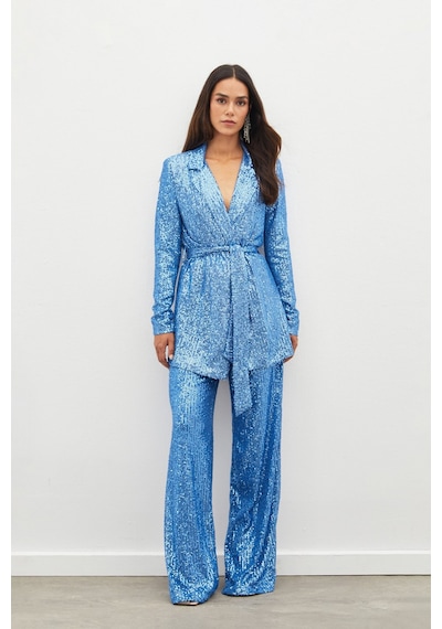 Sateen Kemerli Payet Pantolon - İndigo
