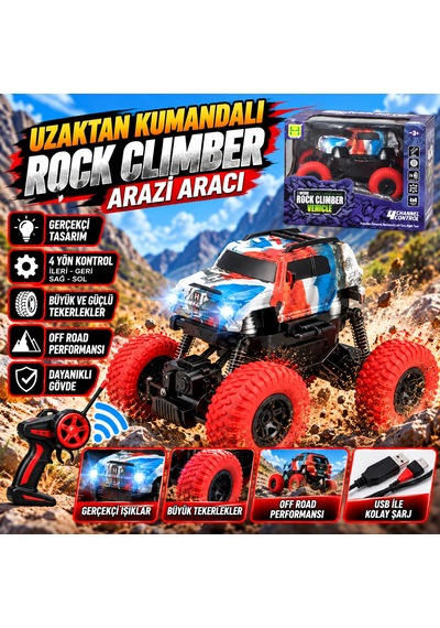 Uzaktan Kumandalı 4x4 Rock Climber Off Road Jeep Büyük Tekerlekli Arazi Aracı - Kırmızı