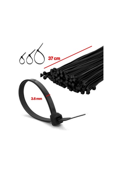 Tr 100 Adet Cırt Kelepçe 3,6x370 Mm Plastik Siyah Renk Zip Kablo Bağı Çok Amaçlı Bağlama Uzun