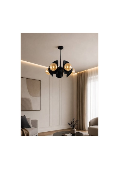 Noven 5'li Siyah Metal Bal Cam Küre Avize Modern Salon Sarkıt Aydınlatma Yemek Masası Aydınlatma E27 Duy Uyumlu