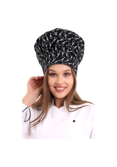 Siyah Balık Desenli Aşçı Mantar Şapka - Unisex-Standart-Tek Parça