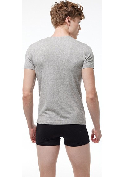 Malabadi Erkek Gri 2 Li V Yaka Kısa Kollu Pamuk Elastan Fanila T-shirt 092 Grimelanj