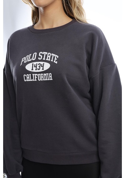 Kadın Polo State Baskılı 3 İplik Sweat Antrasit