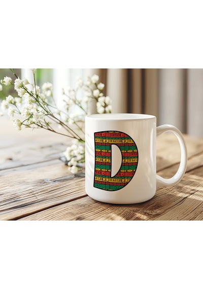 D Harfi Etnik Desenli Kupa - Afrika Tarzı Kahve Çay Kupası - Hediyelik - Black History Beyaz