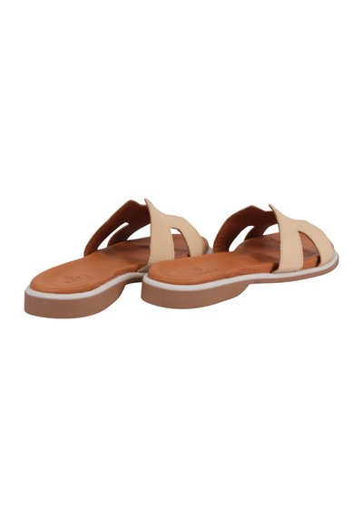 Napa Shoes Kadın H Kesimli Düz Taban Hakiki Terlik Napa-1202 Bej
