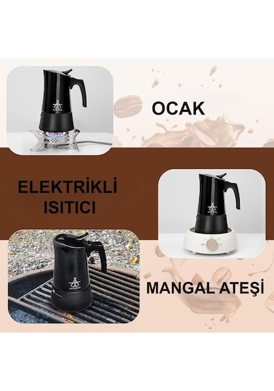 Alocs Taşınabilir Mocha Pot 450 Ml 9 Cup Siyah Siyah