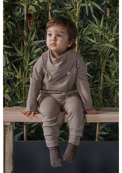 Little Gusto Sıvı Geçirmez Bebek Fular Önlük Organik Pamuk, Ayarlanabilir Çıtçıtlı, Nem Emici Ekru, Medium Çok Renkli