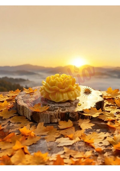 Mumelia Autumn Sunrise Şakayık Figürlü - Doğal Soya Cam Kavanoz Tasarım Mum - Sarı