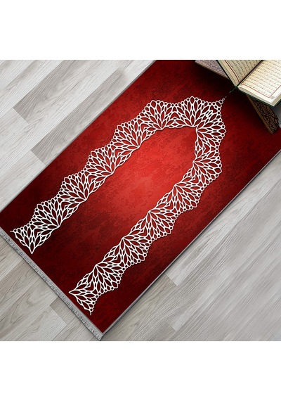 Evaşk Namazlık Dokuma Halı Kaymaz Muslumana Seccade 66x113 KIRMIZI EVAŞK414B66
