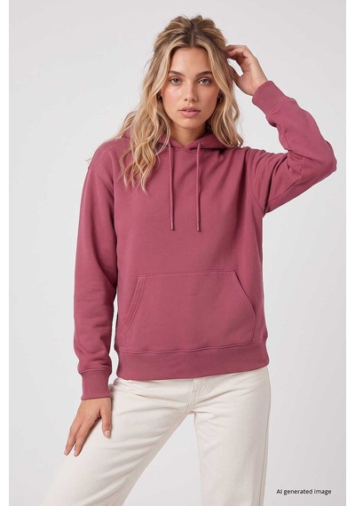 TOMMYLIFE Yaban Gülü Standart Kapüşonlu Kanguru Cepli Basic Kadın Sweatshirt - 97321 Pembe