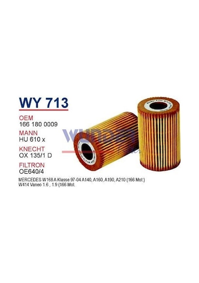 WUNDER WY713 YAĞ FİLTRESİ - MERCEDES 168 KASA A140 - A160 - A190