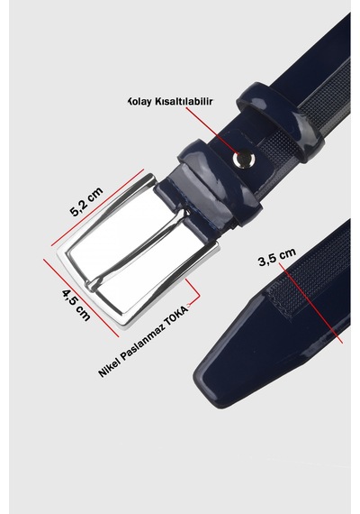 Deepsea Erkek Lacivert Nokta Desenli Kemer Rugan 3,5 Cm Erkek Suni Deri Kemer 1801310 Lacivert