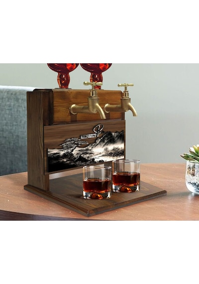 Bk Gift Kişiye Özel Kabartma Manzara Tasarımlı İsimli Çift Musluklu Doğal Ahşap İçki Standı-8, İçki Standı, Doğum Günü Hediyesi, Ev Hediyesi Bitmeyen1