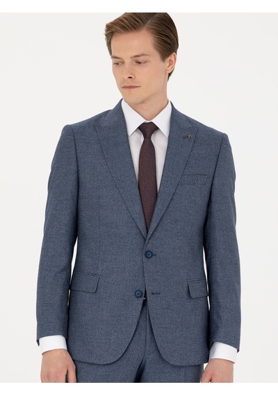 Cacharel Lacivert Slim Fit Mikro Desenli Kırlangıç Yaka Takım Elbise