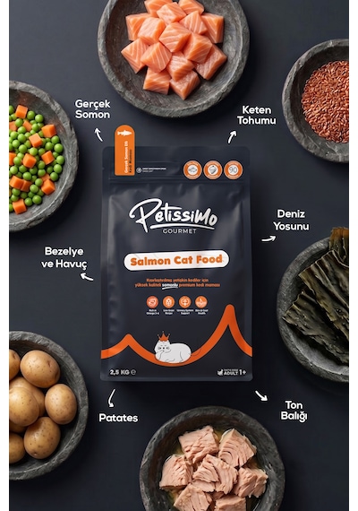 Petissimo Gourmet Gerçek Somonlu Premium Yetişkin Kedi Maması 2,5 Kg - Kısırlaştırılmış, Düşük Tahıllı