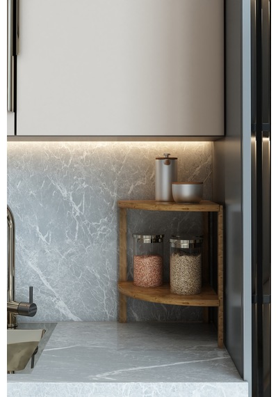 Minimalist Atlantik Çam 2 Katlı Dekoratif Raf - Çok Amaçlı Yan Sehpa Ahşap