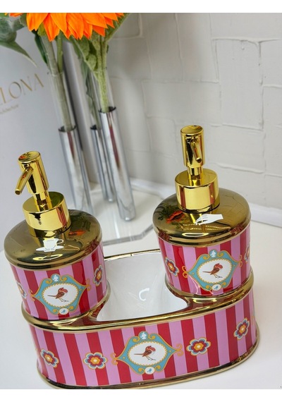 Reoona Saray Esintisi Kuş Motifli Gold Pompalı Lüks Banyo Takımı Diğer