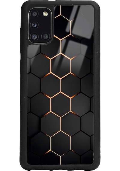Samsung Uyumlu A31 Yellow Carbon Tasarımlı Glossy Telefon Kılıfı Çok Renkli