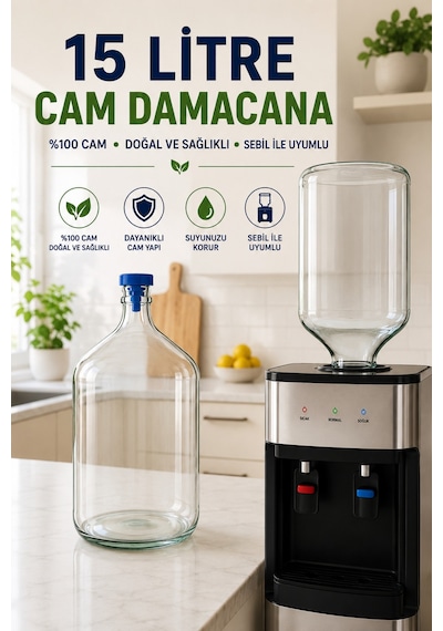 15 Litre Cam Damacana %100 Cam Sebil Ve El Pompası Uyumlu Yaylı Kapak Hediyeli Doğal, Sağlıklı Ve Dayanıklı Şeffaf