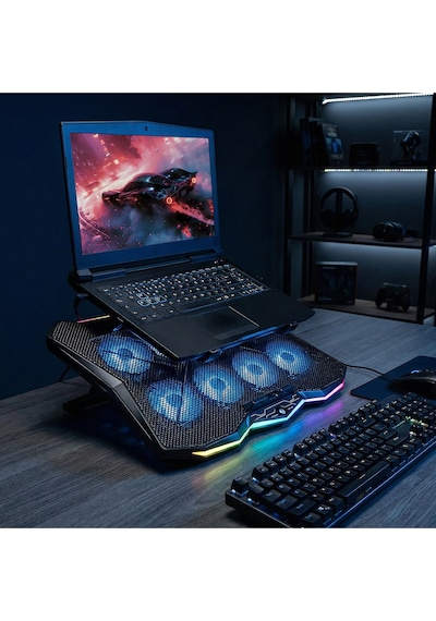 Rc16 Octal 8 Fanlı Rgb Işıklı 14 - 17.3 İnç 10 Rgb Modlu Notebook Soğutucu Stand Laptop Soğutucu