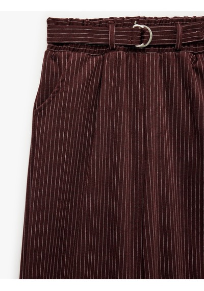 Koton Kemerli Cepli Rahat Kesim Geniş Paça Pantolon Bordo Çizgili 7wkg40179ak