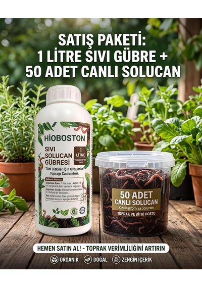 Sıvı Solucan Gübresi 1 Lt + 50 Adet Solucan Başlangıç Paketi Çiçek, Sebze Ve Tüm Saksı Bitkileri İçin%100 0,250