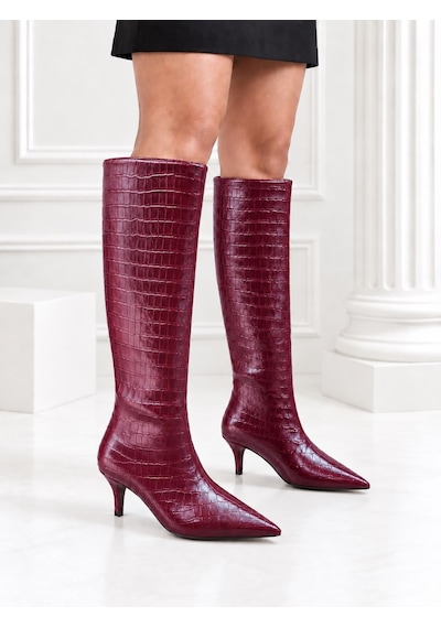 Dabab Shoes Aster Kadın Bordo Kroko Cilt Sivri Burun İçi Kürklü 8 Cm İnce Topuklu Uzun Çizme Dabab Shoes Aster Kadın Bordo Kroko Cilt Sivri Burun İçi Kürklü 8 Cm İnce Topuklu Uzun Çizme
