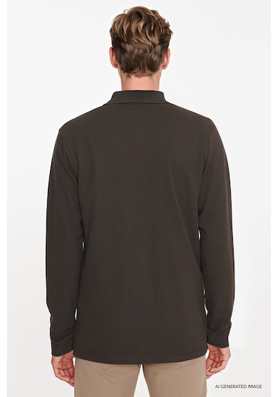 Ac&Co / Altınyıldız Classics Erkek Kahverengı %100 Pamuk Standart Fit Normal Kesim Polo Yaka Sweatshirt Kahverengi