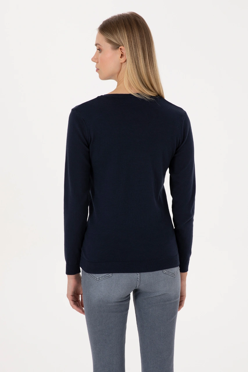U.S. Polo Assn. Kadın Lacivert V Yaka Basic Kazak 50307727-VR033