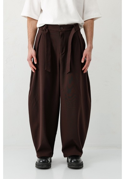 Vamos Barrel Fit Tailored Fit Kemerli Pantolon Kahve