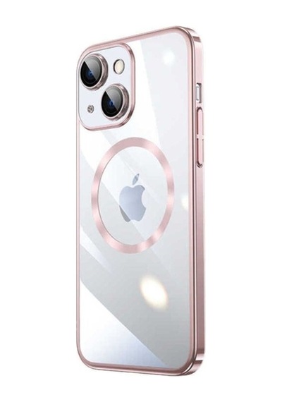 Apple Uyumlu iPhone 14 Plus Kılıf Wireless Şarj Özellikli Sert Pc Zore Riksos M-safe Kapak Rose Gold