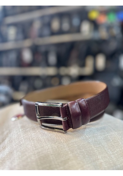 Trg Polo Bordo Nokta Desen Hakiki Deri Erkek Kemeri