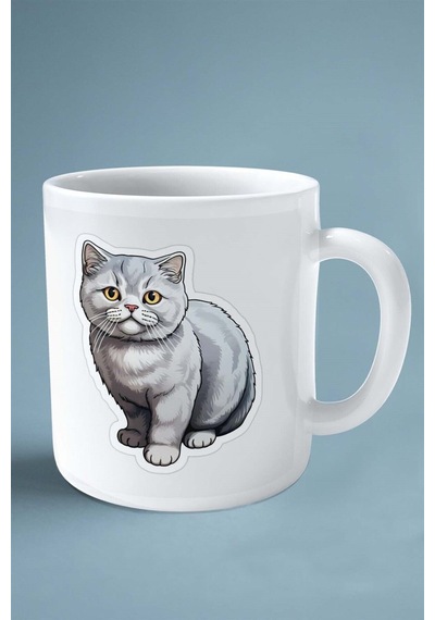 British Shorthairt Kedi İsimli Kişiye Özel Baskılı Kupa Bardak Gri Çok Renkli