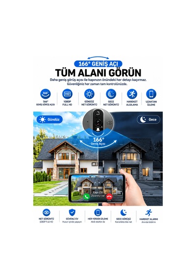 Kablosuz Akıllı Görüntülü Kapı Zili 2.4g Wifi Çift Yönlü Ses, Hareket Algılama, Uzaktan Telefon Takibi 5000mah