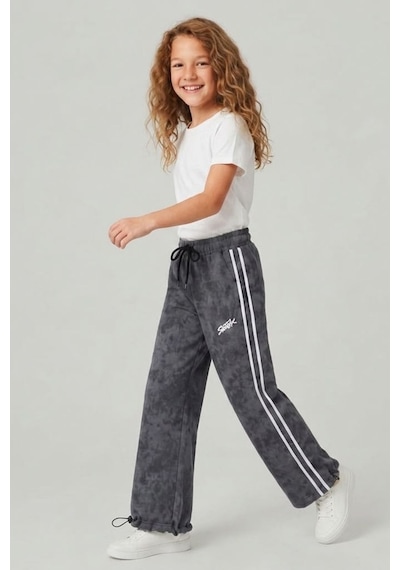 Pina Kids Kız Çocuk Beli İpli Rahat Kesim Paça Ayarlanabilir Lastikli Eşofman Altı Esf7012 Füme