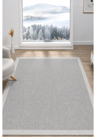 Sisal Prime Gri Krem Mavi İskandinav Yıkanabilir Bordürlü Halı Kilim Balkon Teras Koridor Halısı 1148