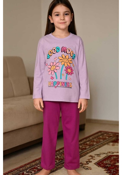Kız Çocuk Pijama Takımı %100 Pamuk Çok Renkli