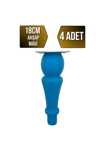 Tombul Torna Ahşap Ayak Mobilya Masa Ve Dolap Ayağı Mavi 18cm Kayın / Gürgen 4 Adet