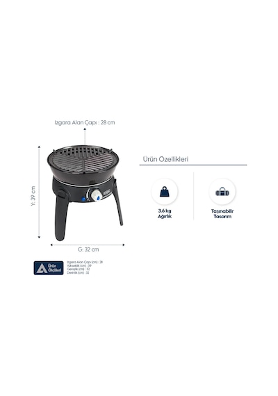 Cadac Safari Chef 30 Hp Kartuşlu Barbekü - Piezo Ateşleme Sistemli, Siyah Siyah